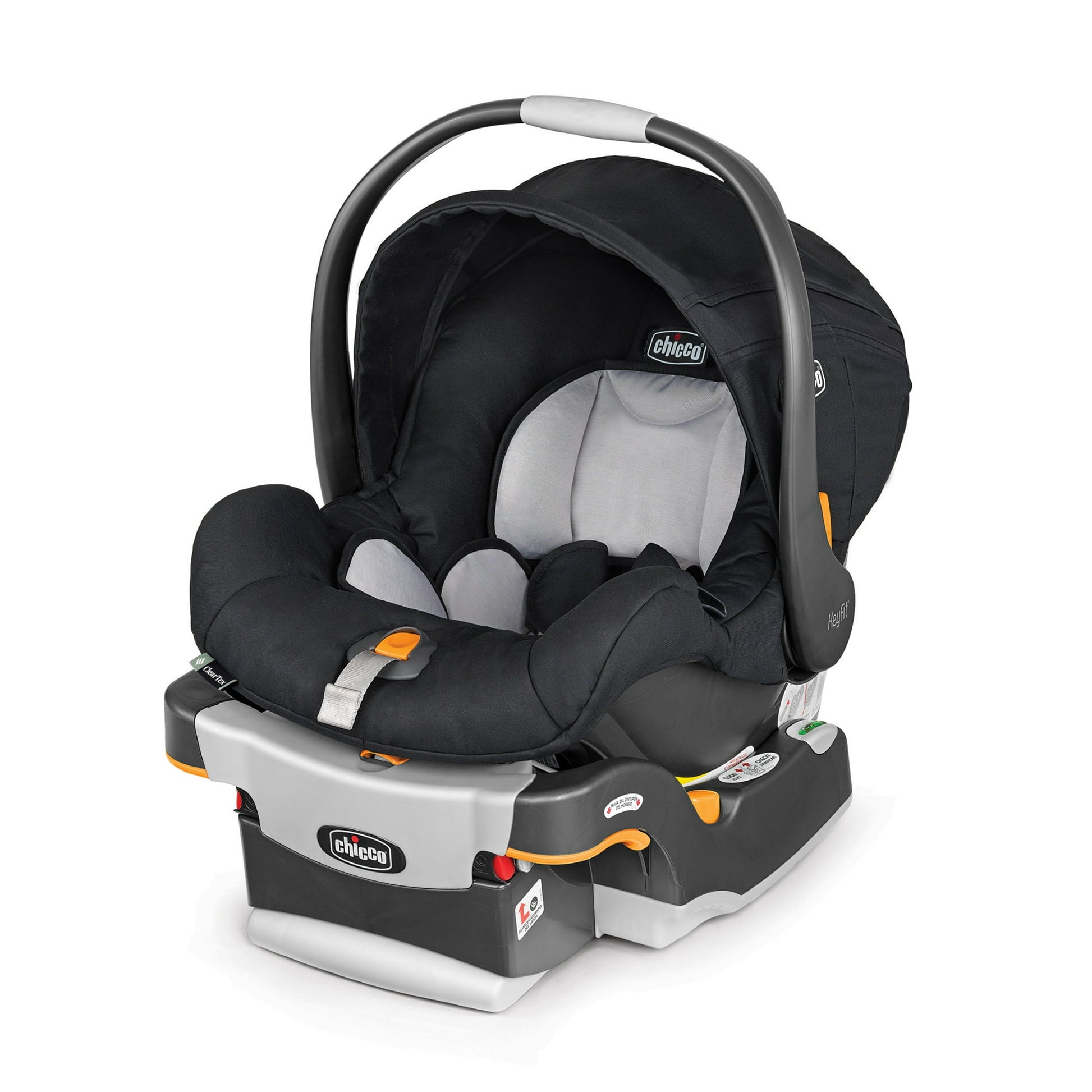 Black and gray car seat on a white background