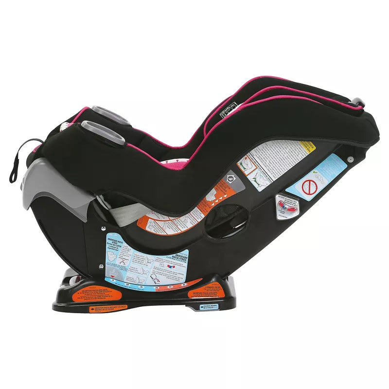 Black and pink car seat on a white background