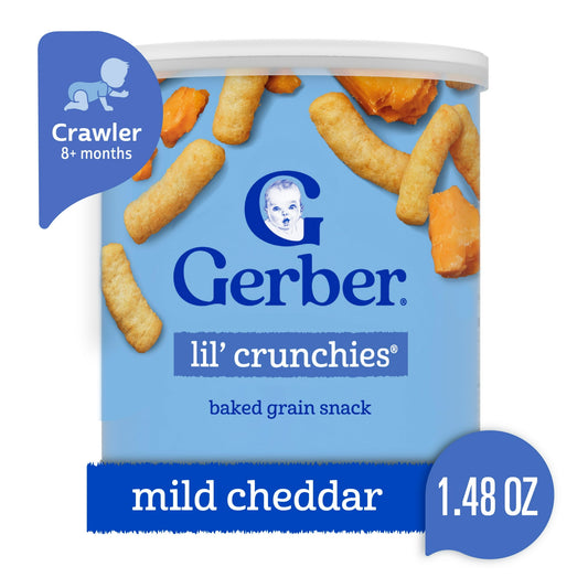 Cheddar baked corn snacks for babies and toddlers, 1.48 oz canister – healthy finger food, clean label certified.