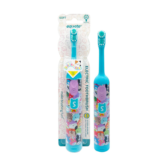 Children's electric toothbrush with colorful packaging on a white background