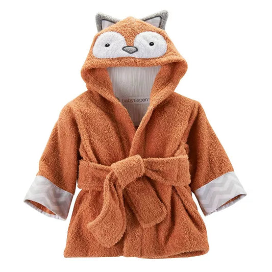 Children's fox-themed hooded robe with a white background