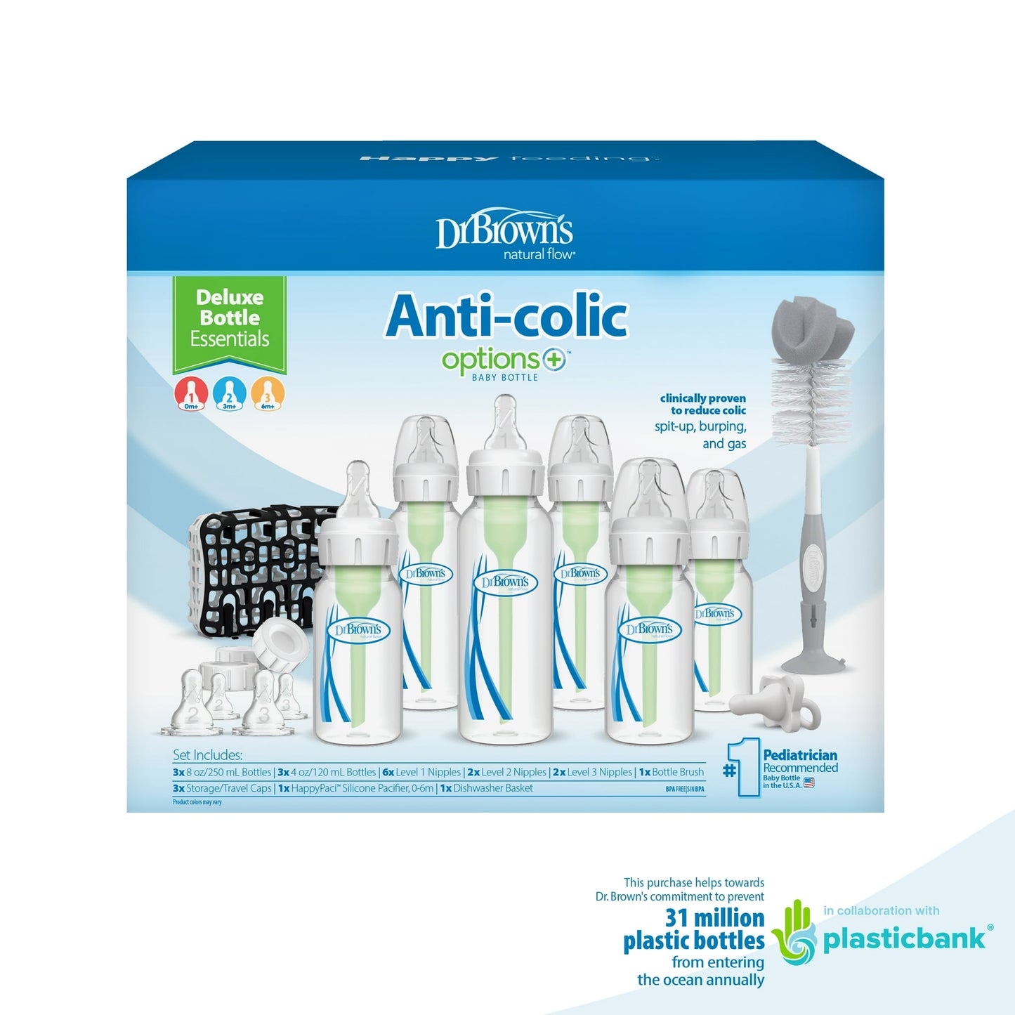 Dr. Brown's Natural Flow Anti-Colic Options+ First Year Baby Bottle Gift Set, BPA free, 0m+
