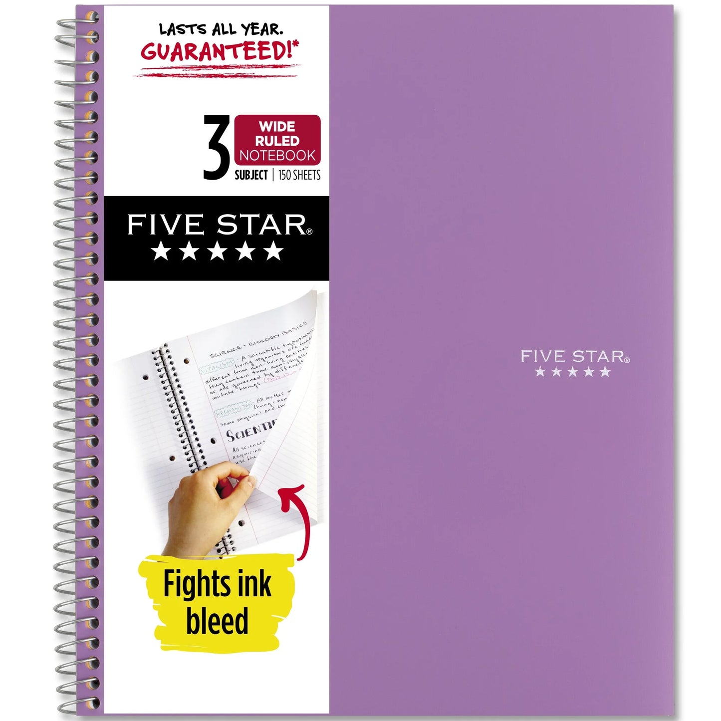 Five Star Spiral Notebook + Study App, 3 Subject, Wide Ruled, 8" x 10.5", Harvest