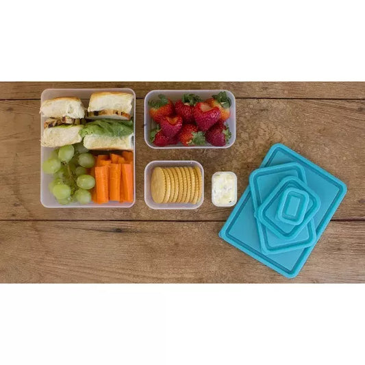 Bentology Reusable Lunch Containers - Set of 4 Microwave Safe, Meal Prep Containers, Pack Food, Snacks & Sauces in Leak Proof Compartments w Lids