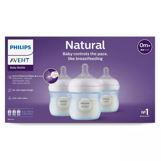 Philips Avent 3pk Natural Baby Bottle with Natural Response Nipple - Blue - 4oz