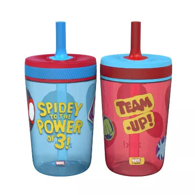 Zak Designs Plastic Kelso Spidey and his Amazing Friends Straw Tumbler Set: Kids Cups 2pk 15 fl oz