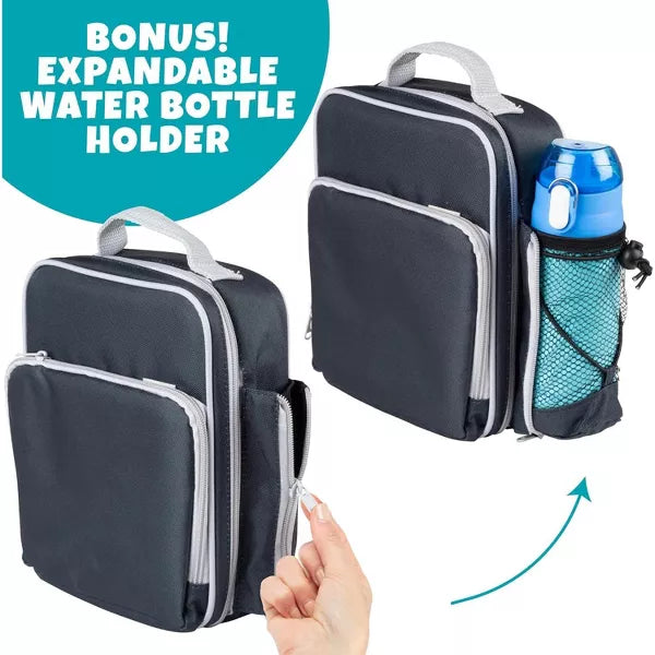 Bentology Insulated Lunch Box w Snack Pocket & Water Bottle Holder-Boys or Kids Blue School Lunchbox Tote Keeps Food Hotter or Colder Longer