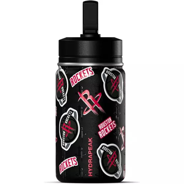 NBA Houston Rockets 14oz Kids Stainless Steel Water Bottle With Straw Lid and Flexible Handle