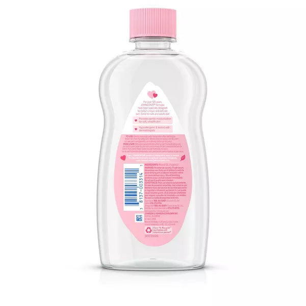 Johnson's Baby Body Pure Mineral Oil, Gentle & Soothing Massage Oil for Dry Skin - Original Scent - 14 fl oz