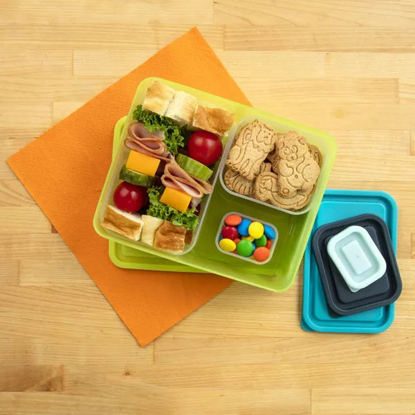Bentology Snack Buddies - Mini Bento Snack Lunch Box with 4 Portion Control Meal Containers and Lids (Lime)