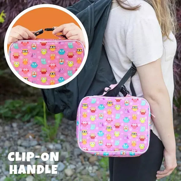 Bentology Lunch Box- Kids Insulated Durable Owl Lunchbox Tote Bag Fits Bento Boxes, Jars & Bottles- Reusable Sleeve Keeps Food Hotter or Colder Longer