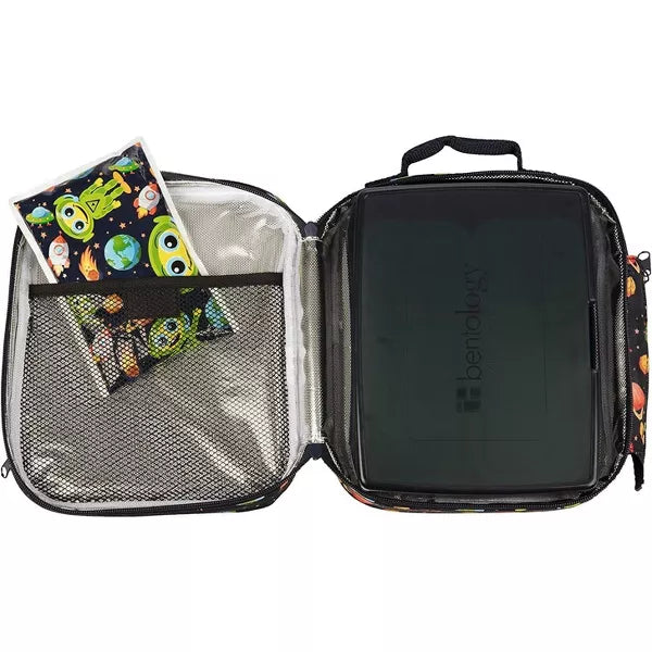 Bentology Lunch Bag and Box Set for Boys, 9 Pieces Total - Insulated Lunchbox Tote, Bento Box, 5 Containers and Ice Pack - Alien - Perfect for Kids