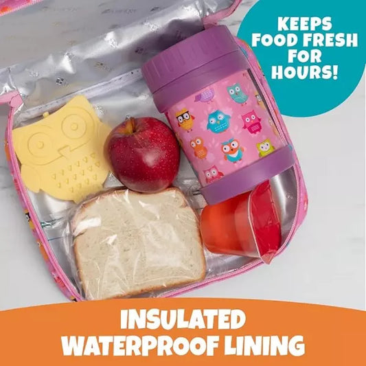 Bentology Lunch Box- Kids Insulated Durable Owl Lunchbox Tote Bag Fits Bento Boxes, Jars & Bottles- Reusable Sleeve Keeps Food Hotter or Colder Longer
