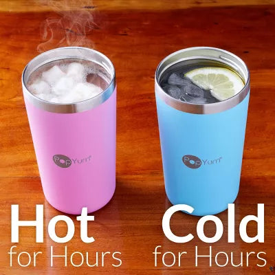 PopYum 13oz Insulated Stainless Steel Kids’ Cups with Lid and Straw, 2-Pack, Orange & Blue, stackable, sippy, baby, child, toddler, tumbler