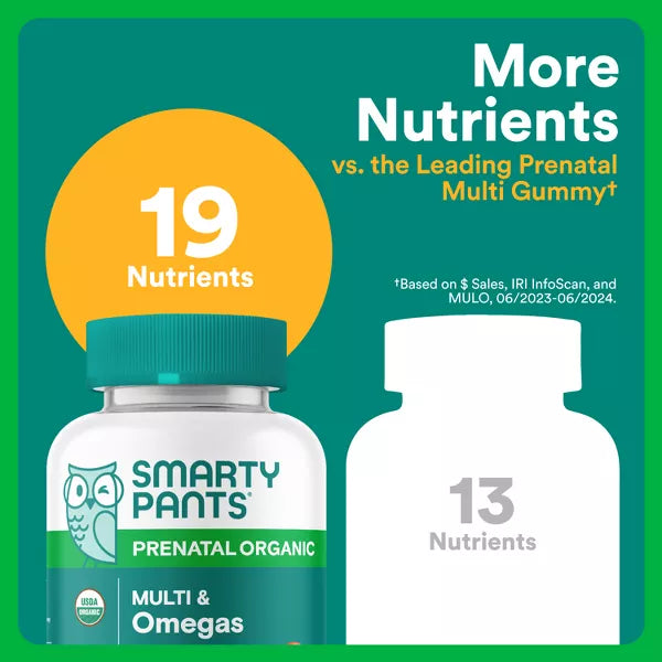 SmartyPants Organic Prenatal Multi & Vegetarian Omega 3 & Folate Gummy Vitamins - 90 ct
