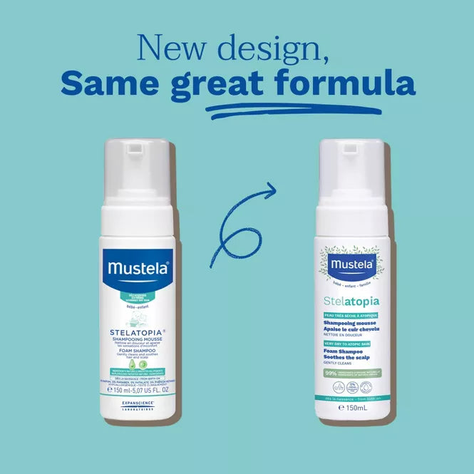 Mustela Stelatopia Fragrance Free Baby Foam Shampoo for Eczema Prone Skin - 5.07 fl oz