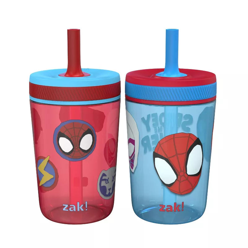 Zak Designs Plastic Kelso Spidey and his Amazing Friends Straw Tumbler Set: Kids Cups 2pk 15 fl oz