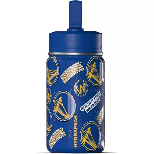 NBA Golden State Warriors 14oz Kids Stainless Steel Water Bottle With Straw Lid and Flexible Handle