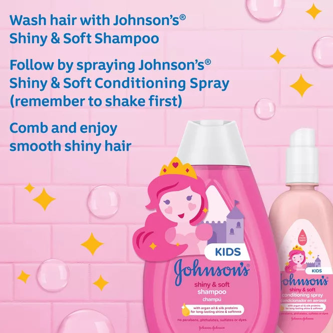 Johnson's Shiny & Soft Kids' Hair Conditioning Spray, Argan Oil & Silk Proteins, for Toddlers' Hair - 10 fl oz