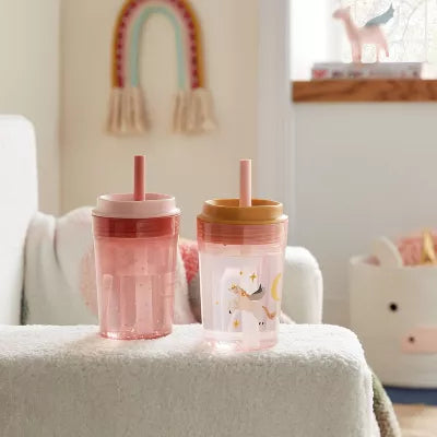 Kids' Single Wall Recycled Straw Tumblers - Pillowfort 14oz 2pk