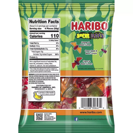 HARIBO Halloween Sour Vampire Bats Gummy Candy - 4oz