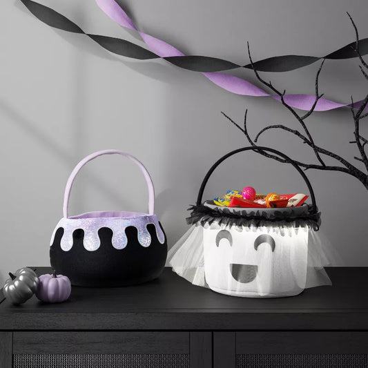 Halloween Light Up Plush Ghost Round Polyester Trick or Treat Pail - Hyde and EEK! Boutique