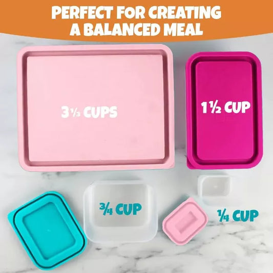 Bentology Snack Buddies- Mini Bento Snack Lunch Box w 4 Portion Control Meal Containers and Lids - BPA, PVC Free, Food Safe– On-the-Go lunchbox - Pink