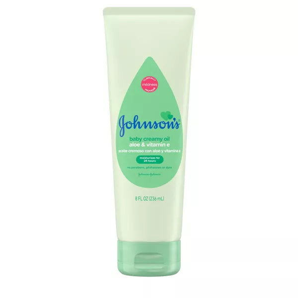 Johnson's Baby Creamy Body Oil with Aloe & Vitamin E for Delicate Skin, Hypoallergenic - 8 fl oz