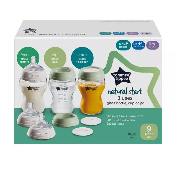 Tommee Tippee Natural Start 3-in-1 Glass Bottle Kit - 9oz/3pk