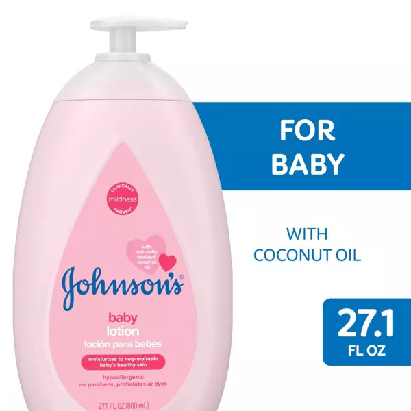 Johnson's Moisturizing Mild Pink Baby Body Lotion, Coconut Oil for Delicate Skin, Hypoallergenic - 27.1 fl oz
