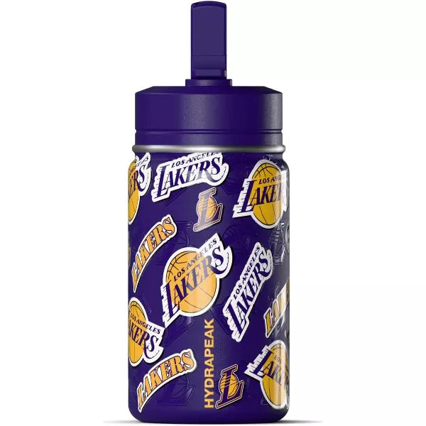 NBA Los Angeles Lakers 14oz Kids Stainless Steel Water Bottle With Straw Lid and Flexible Handle