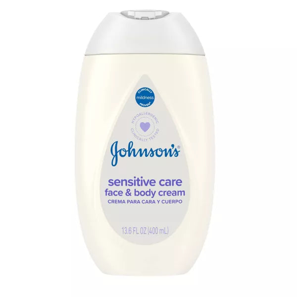 Johnson's Sensitive Care Baby Face & Body Cream for Dry and Sensitive Skin - Lightly Scented - 13.6 fl oz
