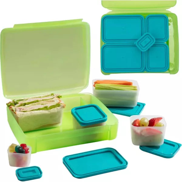 Bentology Green Bento Lunch Box Set w 5 Removable Nesting Containers- Meal Prep Snack Holders for School, Leakproof Durable & BPA Free-Dishwasher Safe