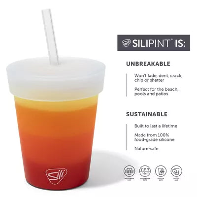 Silipint: Kids Straw Tumblers 8oz: 2 Pack - Marigold & Hibiscus