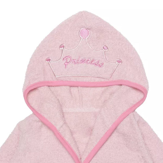 Everyday Kids Hooded Bath Robe for Girls, 3D Pink Princess with Crown, Soft Terry Cloth, Absorbent Toddler Robe, Baby Bath Essential Size 0-9 Months