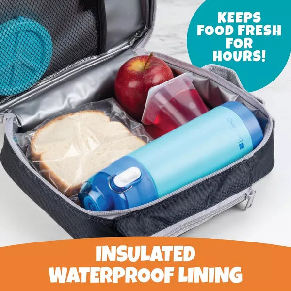 Bentology Insulated Lunch Box w Snack Pocket & Water Bottle Holder-Boys or Kids Blue School Lunchbox Tote Keeps Food Hotter or Colder Longer