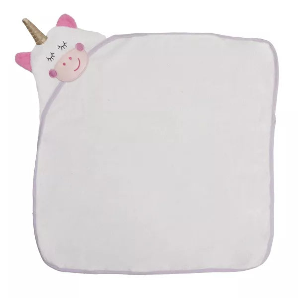 Everyday Kids Hooded Bath Towel for Girl, 3D White Unicorn with Horn, Soft Terry Cloth, Absorbent, Baby Girl Bath Time Essential