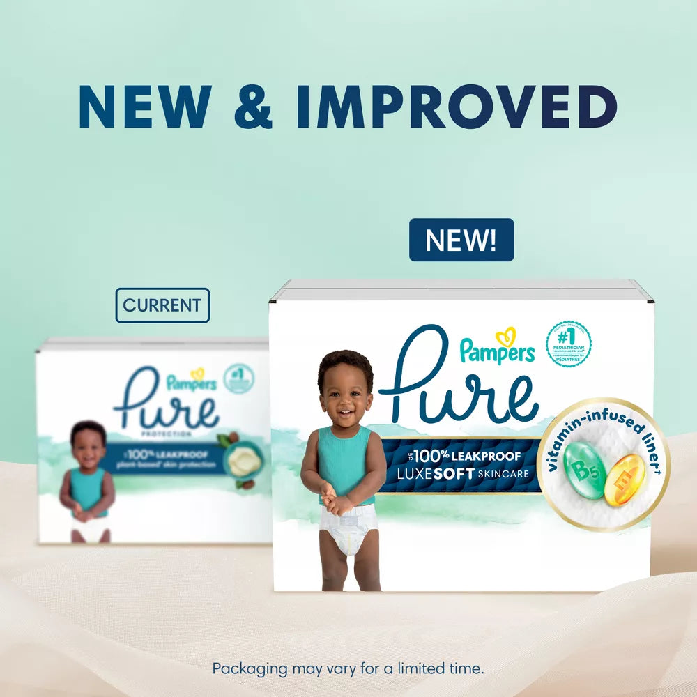 Pampers Pure Baby Diapers, Up to 100% Leakproof, Premium Hypoallergenic Soft Diapers