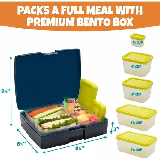 Bentology Bento Lunch Box w 5 Removable Containers– Includes Measurements for Portion Control– On-the-Go Meal and Snack Packing (Translucent Midnight)
