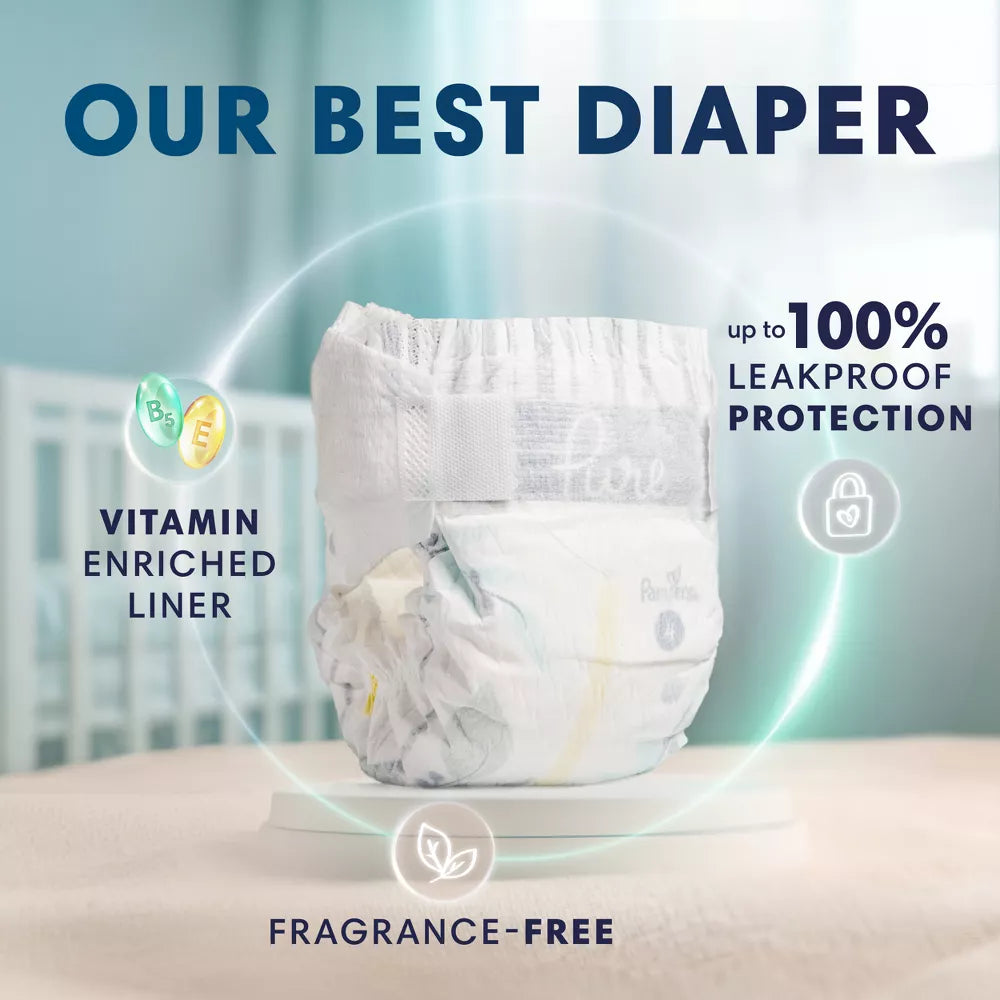 Pampers Pure Baby Diapers, Up to 100% Leakproof, Premium Hypoallergenic Soft Diapers