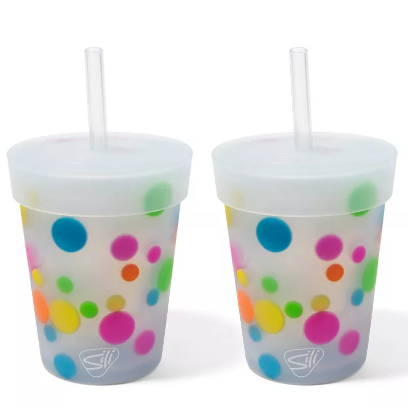 Silipint: Kids Straw Tumblers 8oz: 2 Pack - Polka Dots