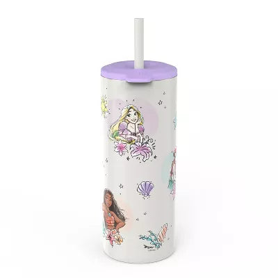 Zak Designs Vacuum Straw Portable Drinkware 'Princess' - Kids Tumbler, Disney Princess, Stainless Steel,16oz