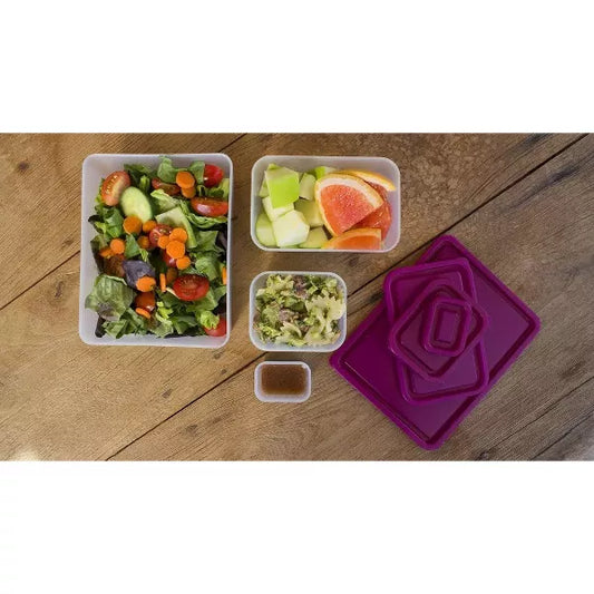 Bentology Raspberry Meal Holder Set - 4 Microwave Safe, Leak Proof Containers for Meal Prep, Snacks & Leftovers