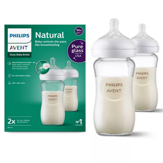 Philips Avent Glass Natural Baby Bottles With Natural Response Nipples - 8oz/2pk