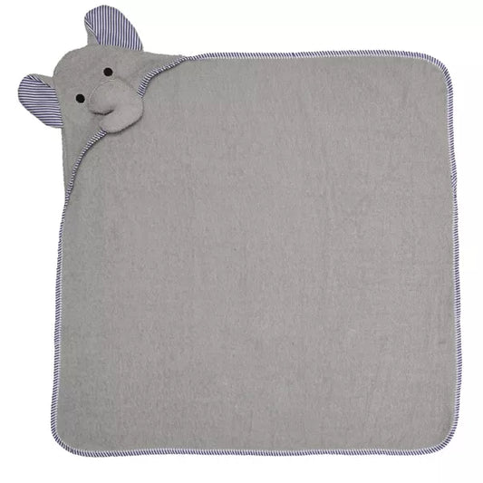 Everyday Kids 3D Gray Elephant Hooded Towel, Soft Terry, Absorbent, Gender-Neutral Baby Bath Essential with Ears & Trunk for Boys & Girls, 30x30 Inch
