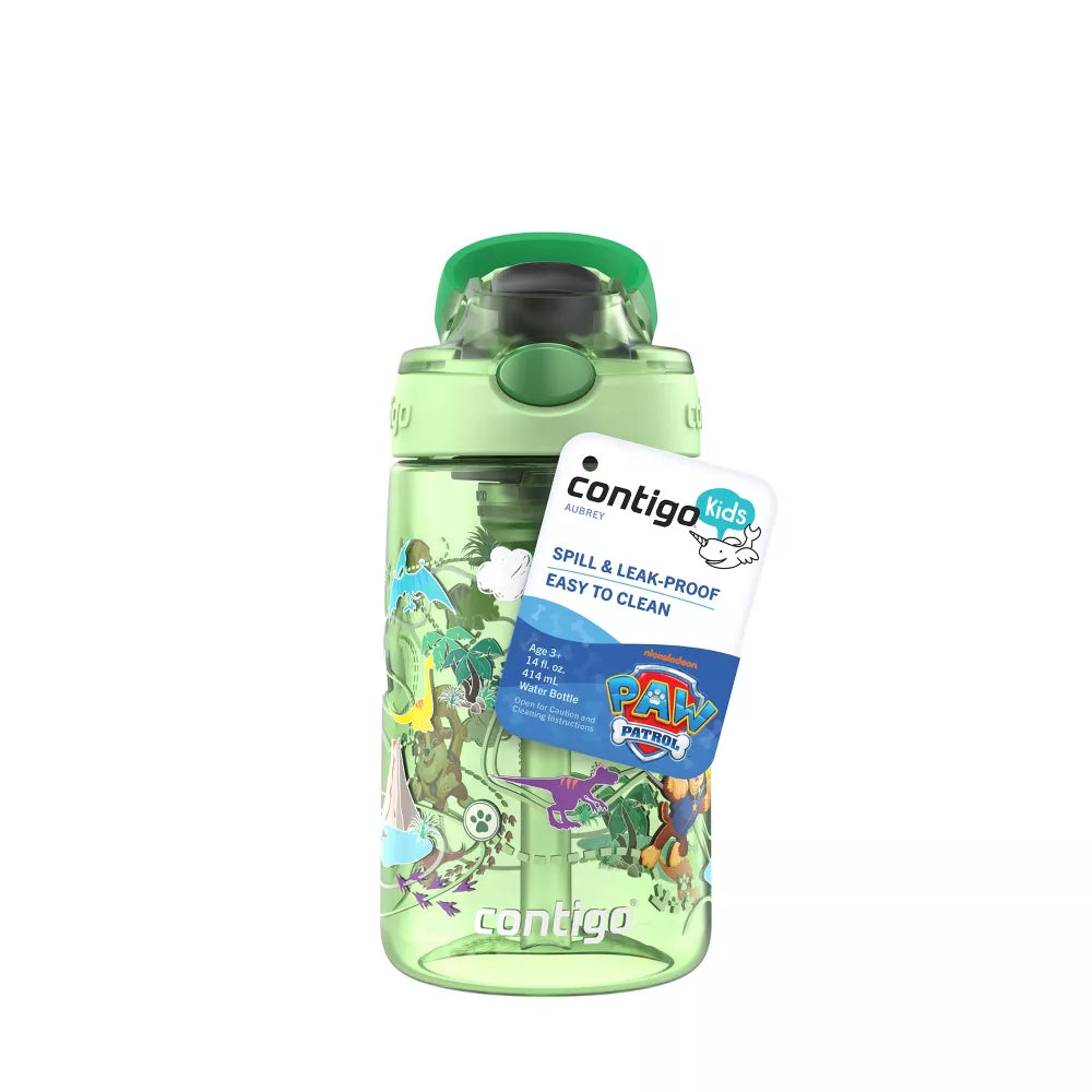 Contigo 14oz Plastic Paw Patrol Kids' Dino Treks Aubrey Cleanable Autospout Water Bottle Green