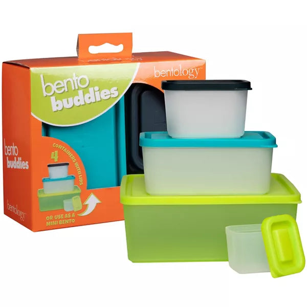 Bentology Snack Buddies - Mini Bento Snack Lunch Box with 4 Portion Control Meal Containers and Lids (Lime)