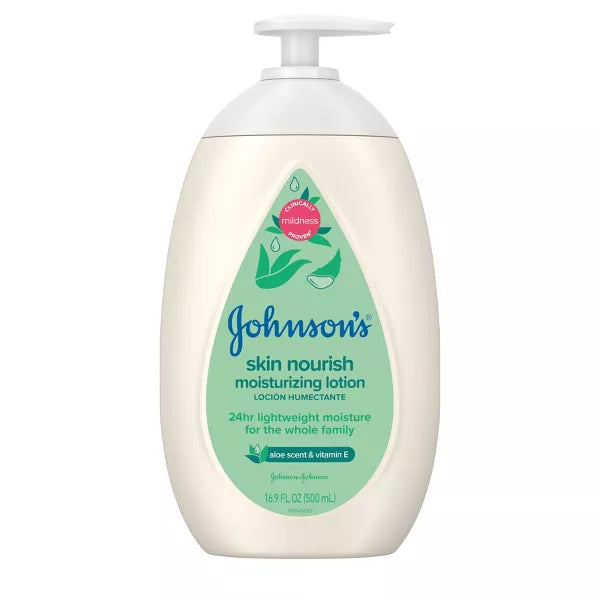 Johnson's Skin Nourish Moisturizing Baby Body Lotion, Aloe Scent & Vitamin E, Gentle & Lightweight -16.9 fl oz