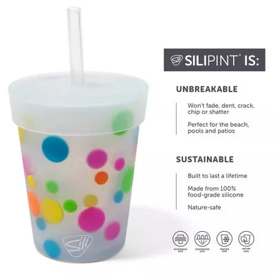 Silipint: Kids Straw Tumblers 8oz: 2 Pack - Polka Dots