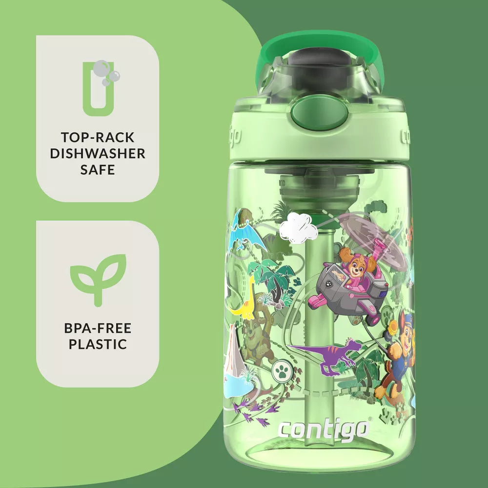 Contigo 14oz Plastic Paw Patrol Kids' Dino Treks Aubrey Cleanable Autospout Water Bottle Green